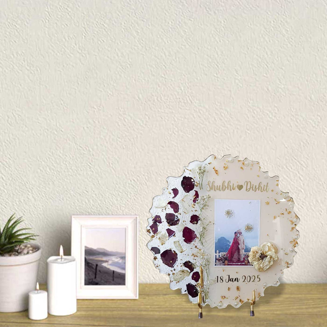 Photo Personalized Preserved Flower Pink Resin Wedding Plaque