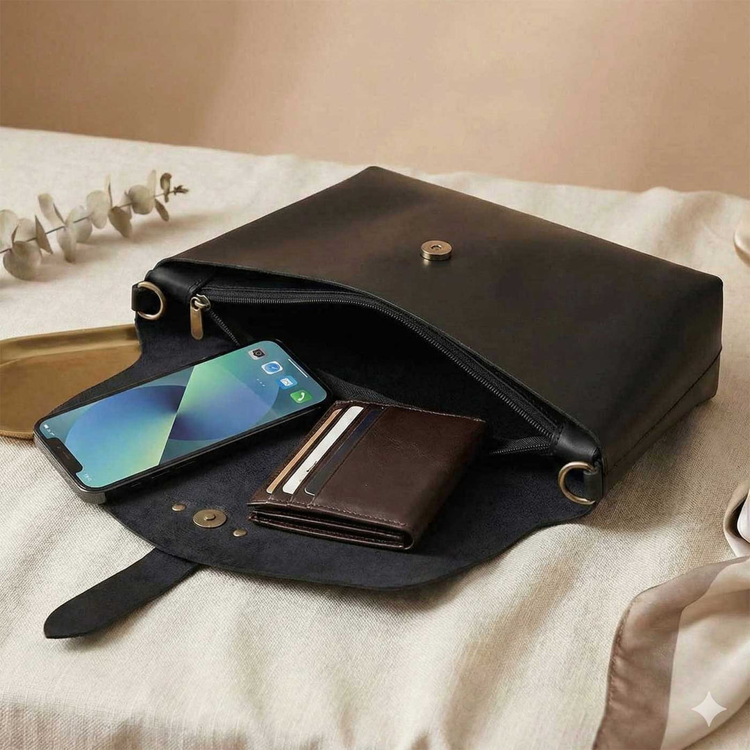 Handmade Solid Color Faux Leather Sling Bag With Changeable Premium Straps