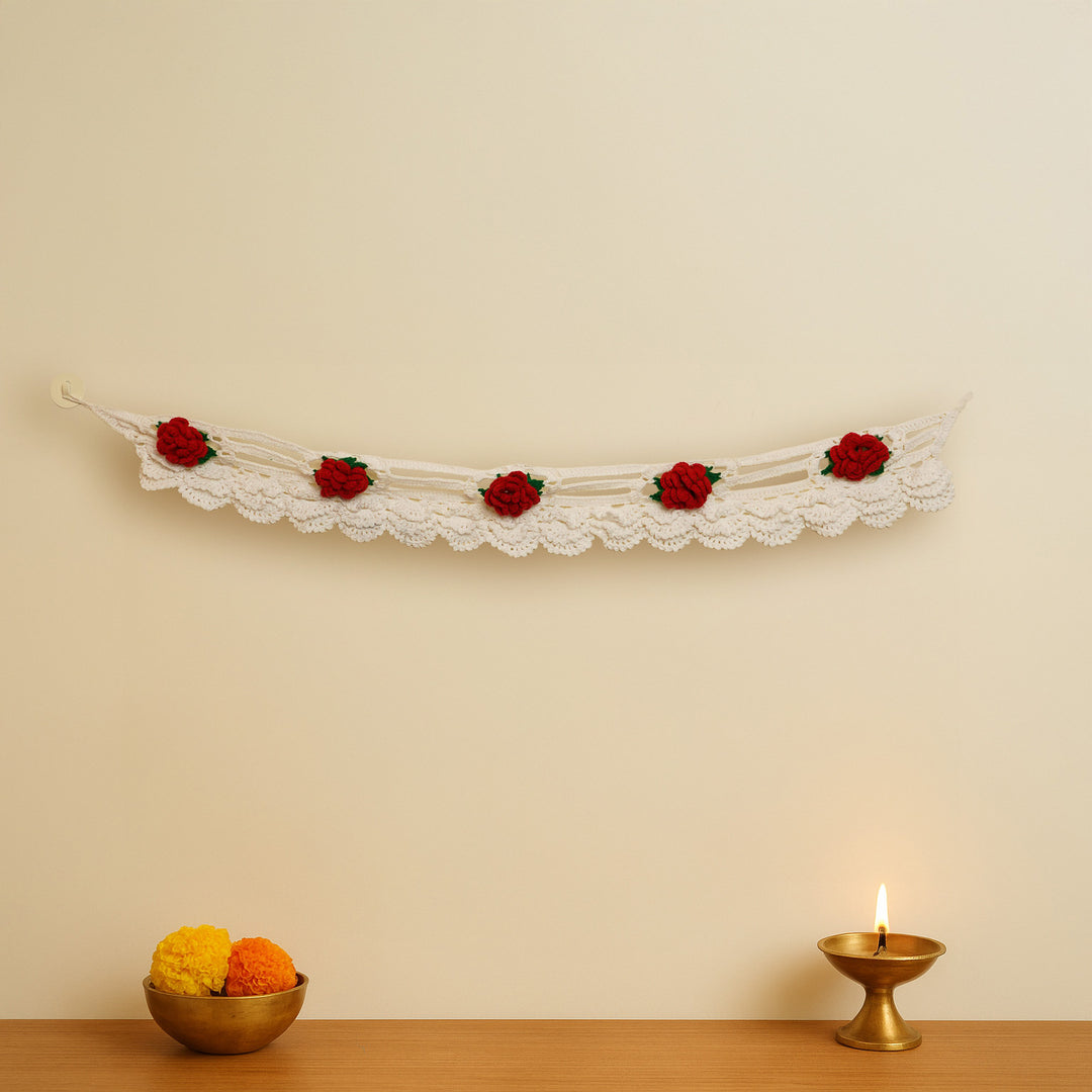 38 In | Handmade Decorative Red Rose Crochet Toran