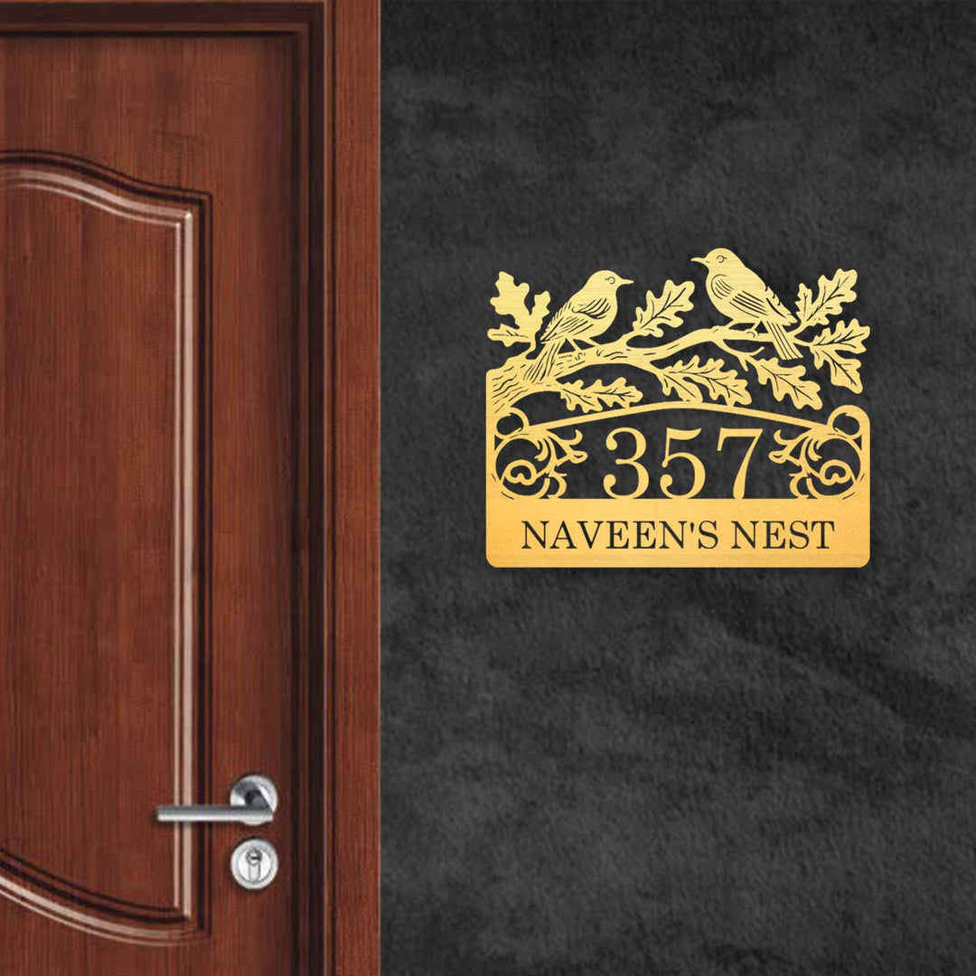 Personalized Laser Cut Birds Theme Steel Name Plate - Mounted on Wall beside Door