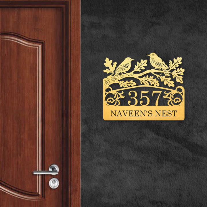 Personalized Laser Cut Birds Theme Steel Name Plate - Mounted on Wall beside Door