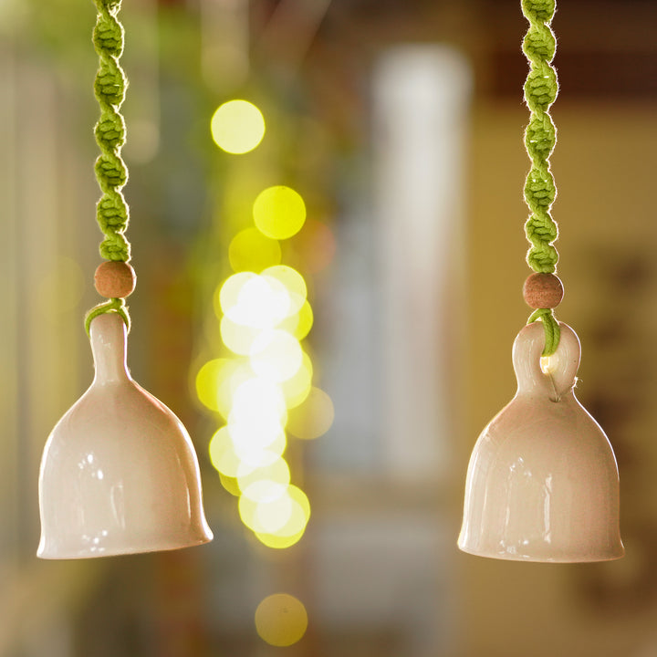 2 Pc  | Macrame Colourful Bells Design Ceramic Hanging