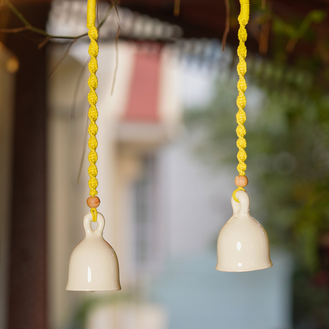 2 Pc  | Macrame Colourful Bells Design Ceramic Hanging