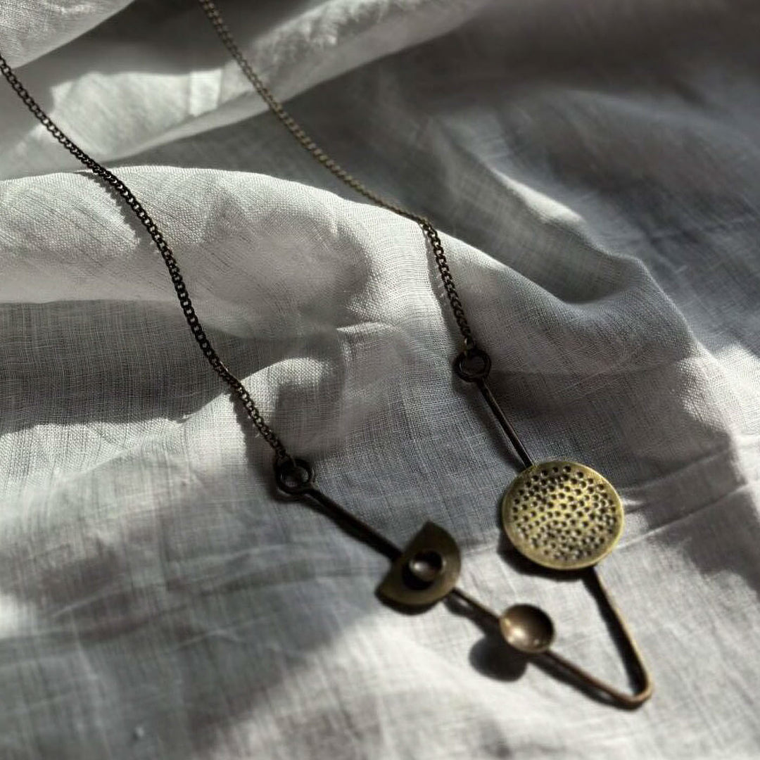 Handmade Geometric Design Brass Necklace