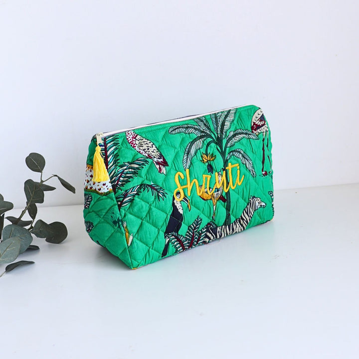Personalized Handmade Printed Floral Cotton Makeup Bag | 12.5 x 9 Inch