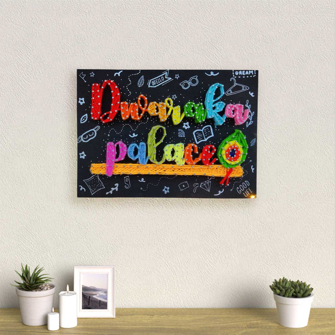 Personalized String Art Flute Theme Mdf Wood Name Plate - Mounted on Wall Above Tabletop