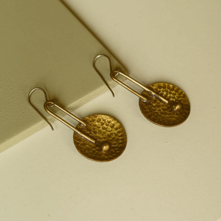 Handmade Hammered Disc Brass Earrings