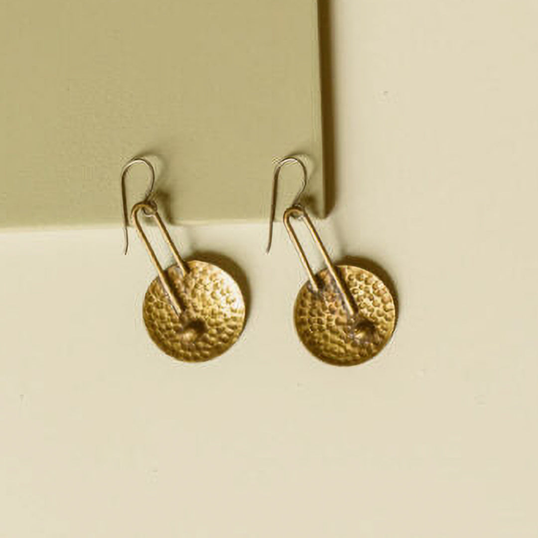 Handmade Hammered Disc Brass Earrings