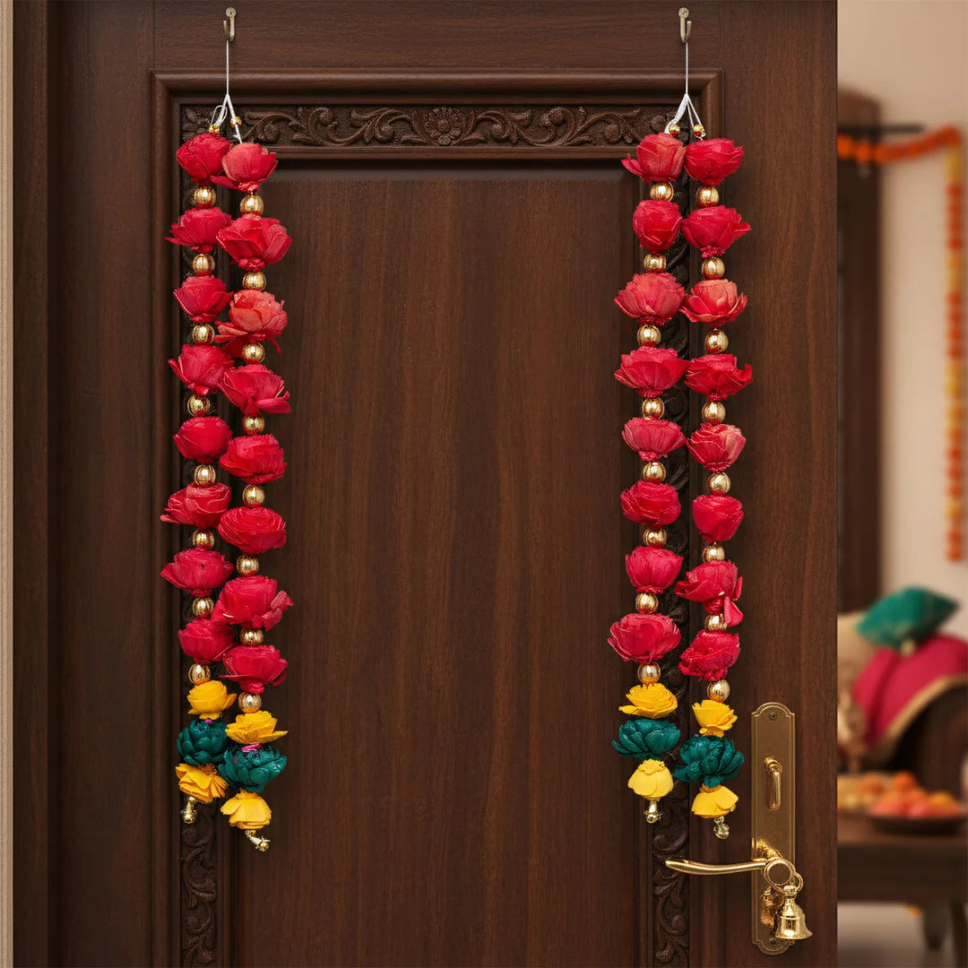 2 Pc | Handmade Chrimson Charm Shola Flower Hangings