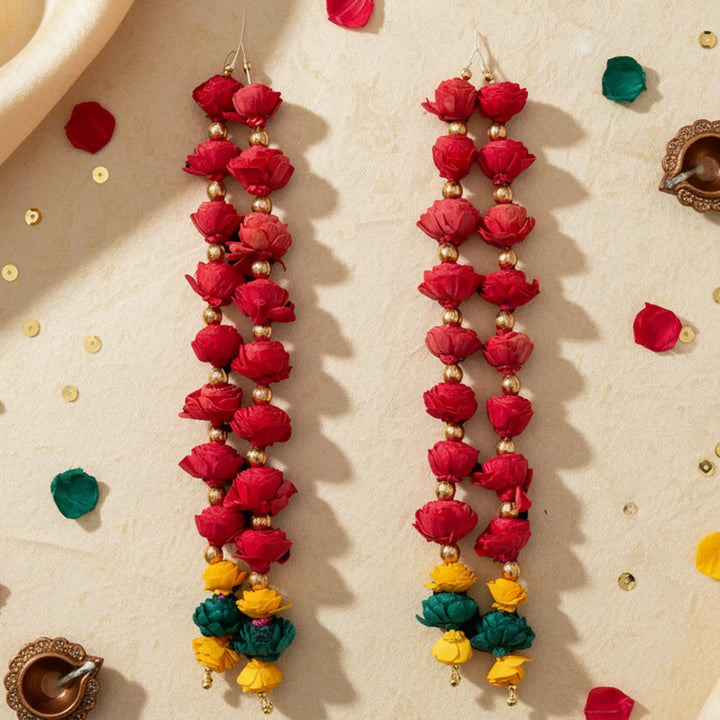 2 Pc | Handmade Chrimson Charm Shola Flower Hangings