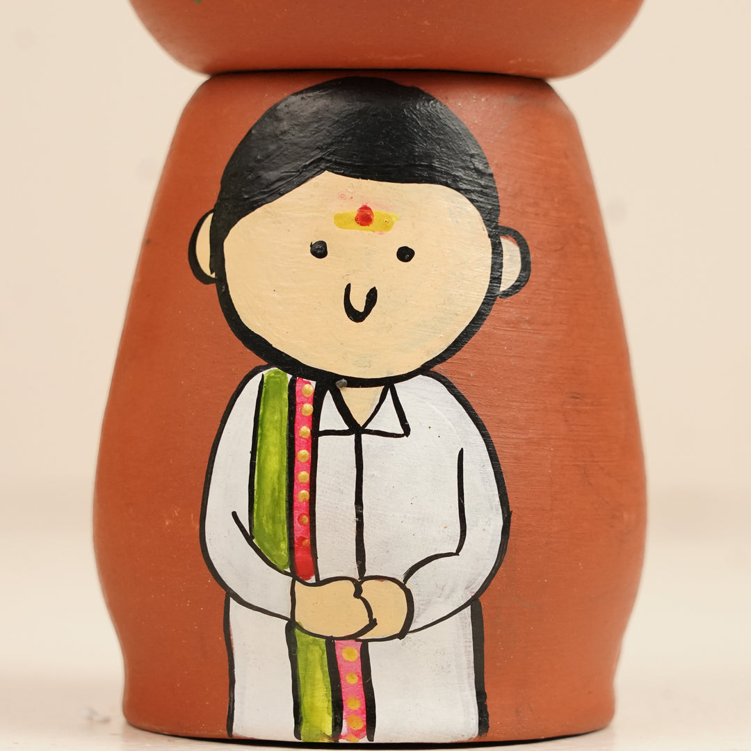 2 Pc | South Indian Couple Handpainted Terracotta Tealight Holders