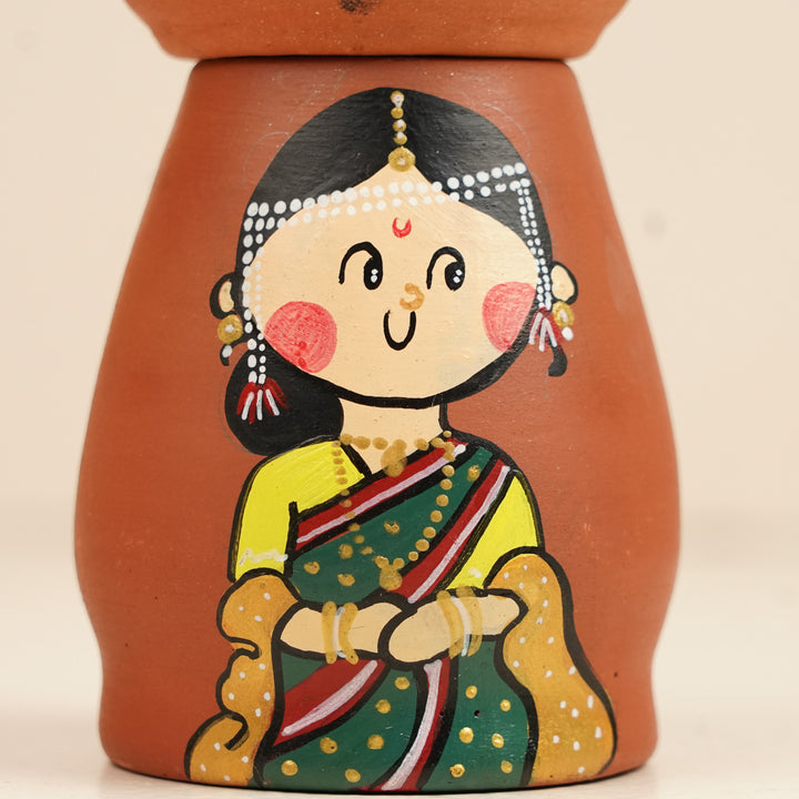 2 Pc | North Indian Couple Handpainted Terracotta Tealight Holders