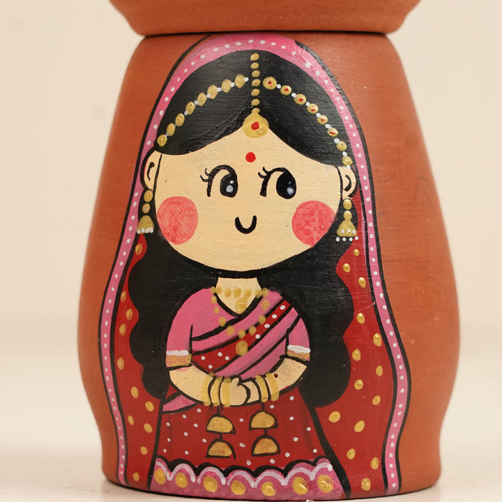 2 Pc | Marathi Couple Handpainted Terracotta Tealight Holders