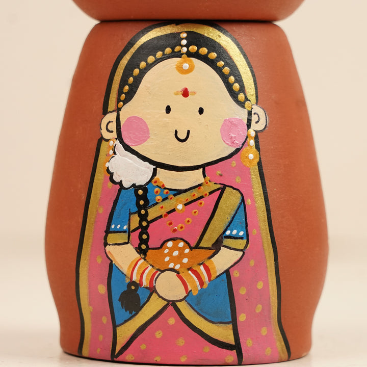 2 Pc | South Indian Couple Handpainted Terracotta Tealight Holders