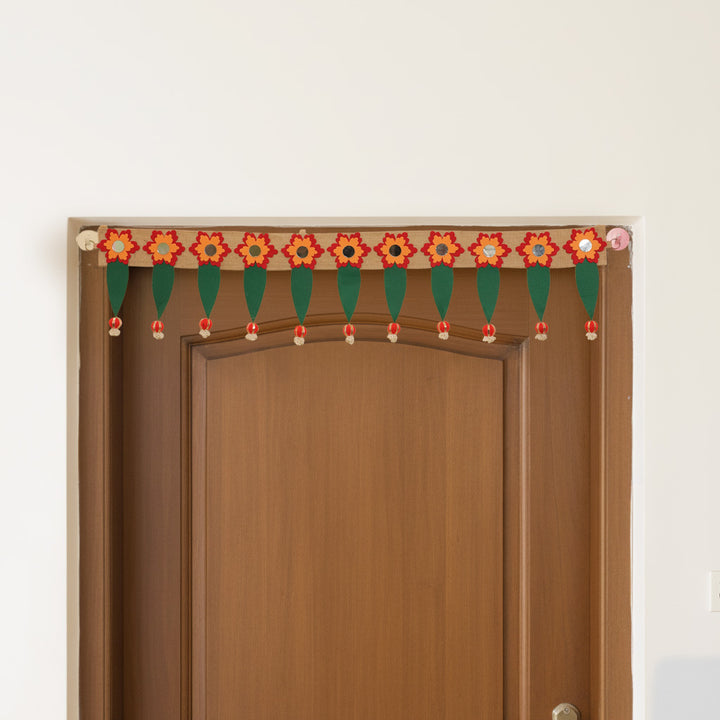 42 In | Handmade Mirror Work Elegant Ashok Patta Design Jute Toran