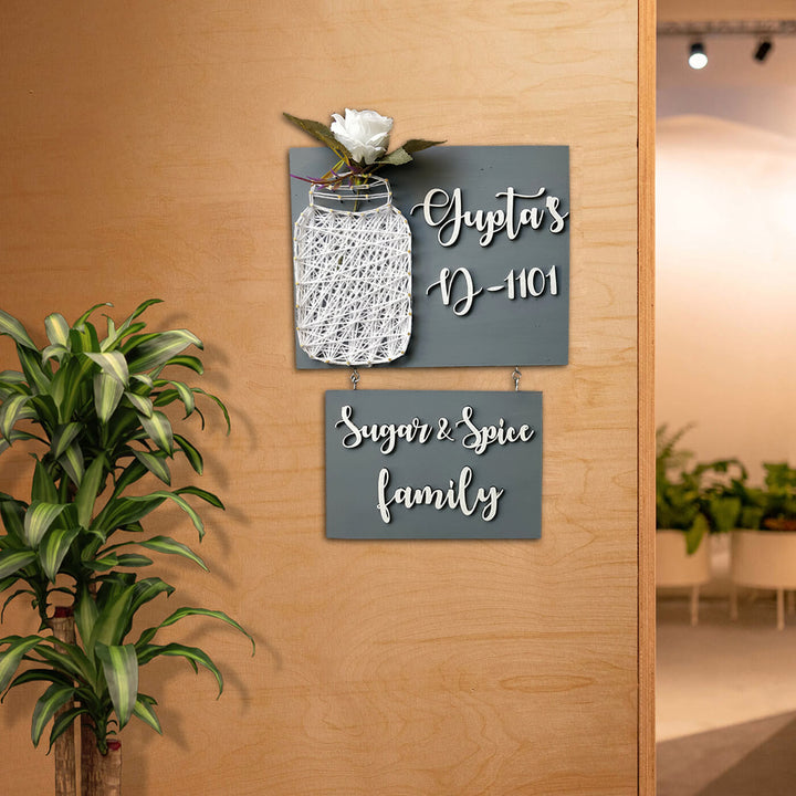 Sugar Spice Family Mason Jar String Art Personalised Name Plate - Mounted on Entryway Wall