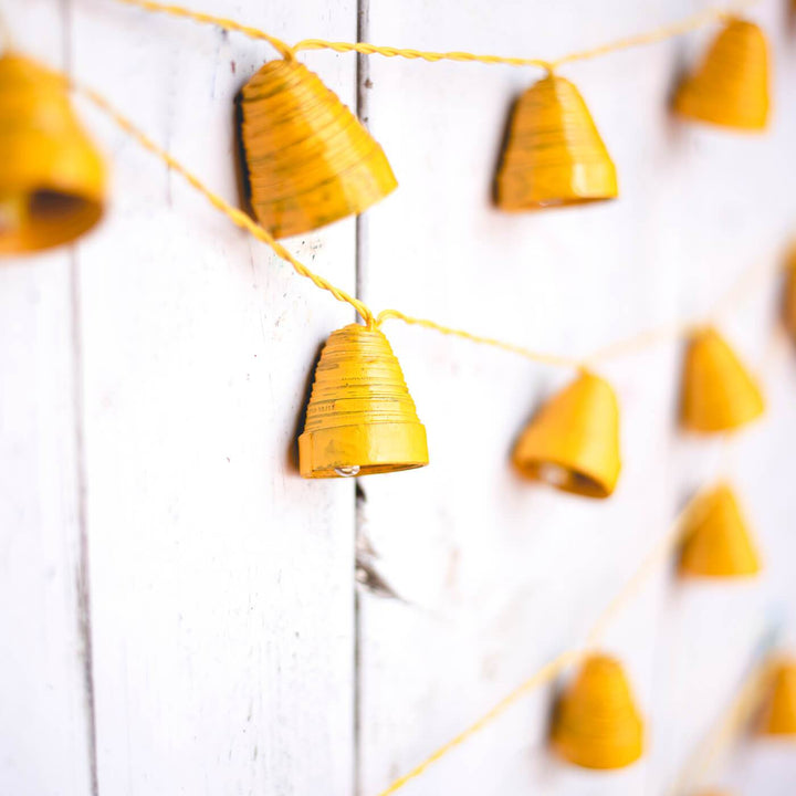 9m, 49 Bulbs | Upcycled Newspaper Indian LED Fairy Lights - Pink & Green