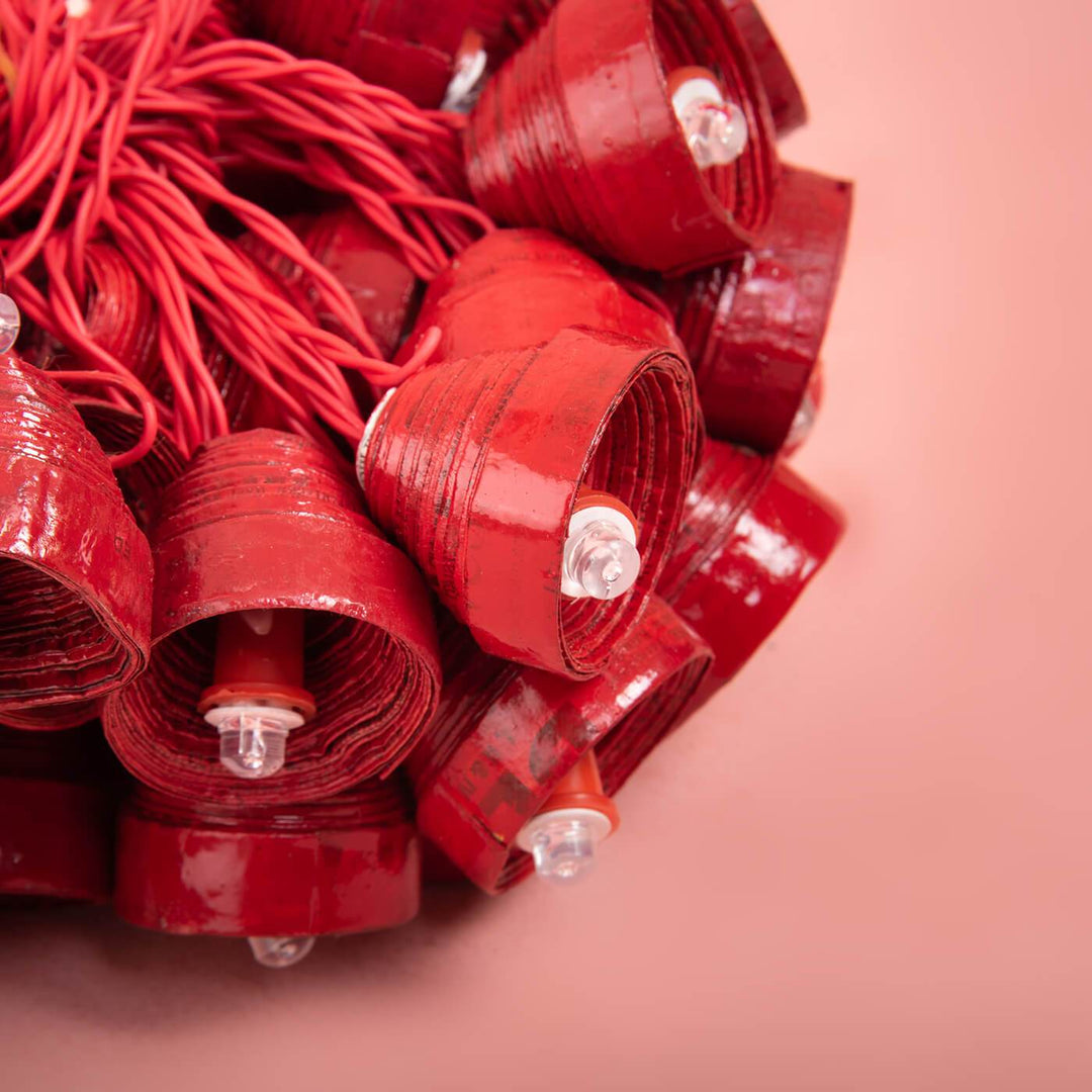 9m, 49 Bulbs | Upcycled Newspaper Indian LED Fairy Lights - Pink & Green