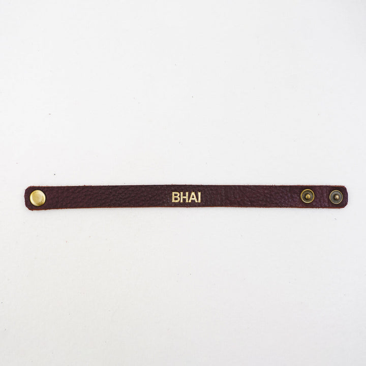 Personalized Rakhi In Genuine Leather - Single Bracelet Front View (8)