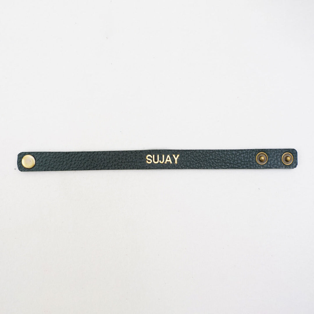 Personalized Rakhi In Genuine Leather - Single Bracelet Front View (5)