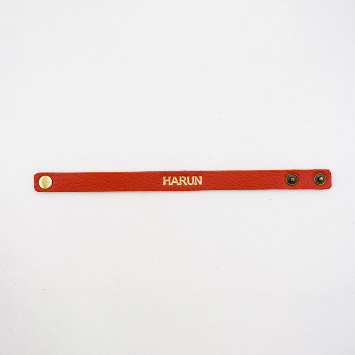 Personalized Rakhi In Genuine Leather - Single Bracelet Front View (6)