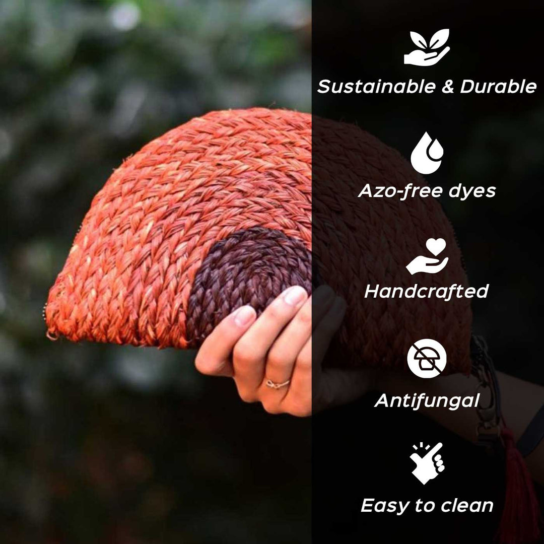 Handmade Grass Woven Rustic Earth Tones Sabai Orange Clutch