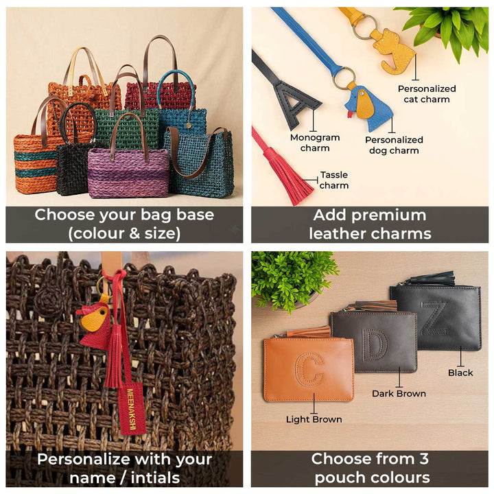 Handmade Grass Woven Single Striped Red Sabai Mesh Handbag