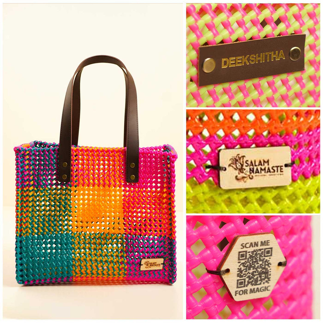 Checkered Multicolor Mukhya Knot Handmade Koodai Tote Bag