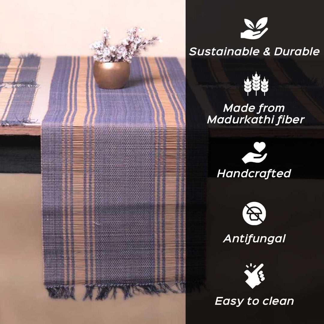 Hand Woven Vertical Striped Madhurkati Table Runner & Table Mat