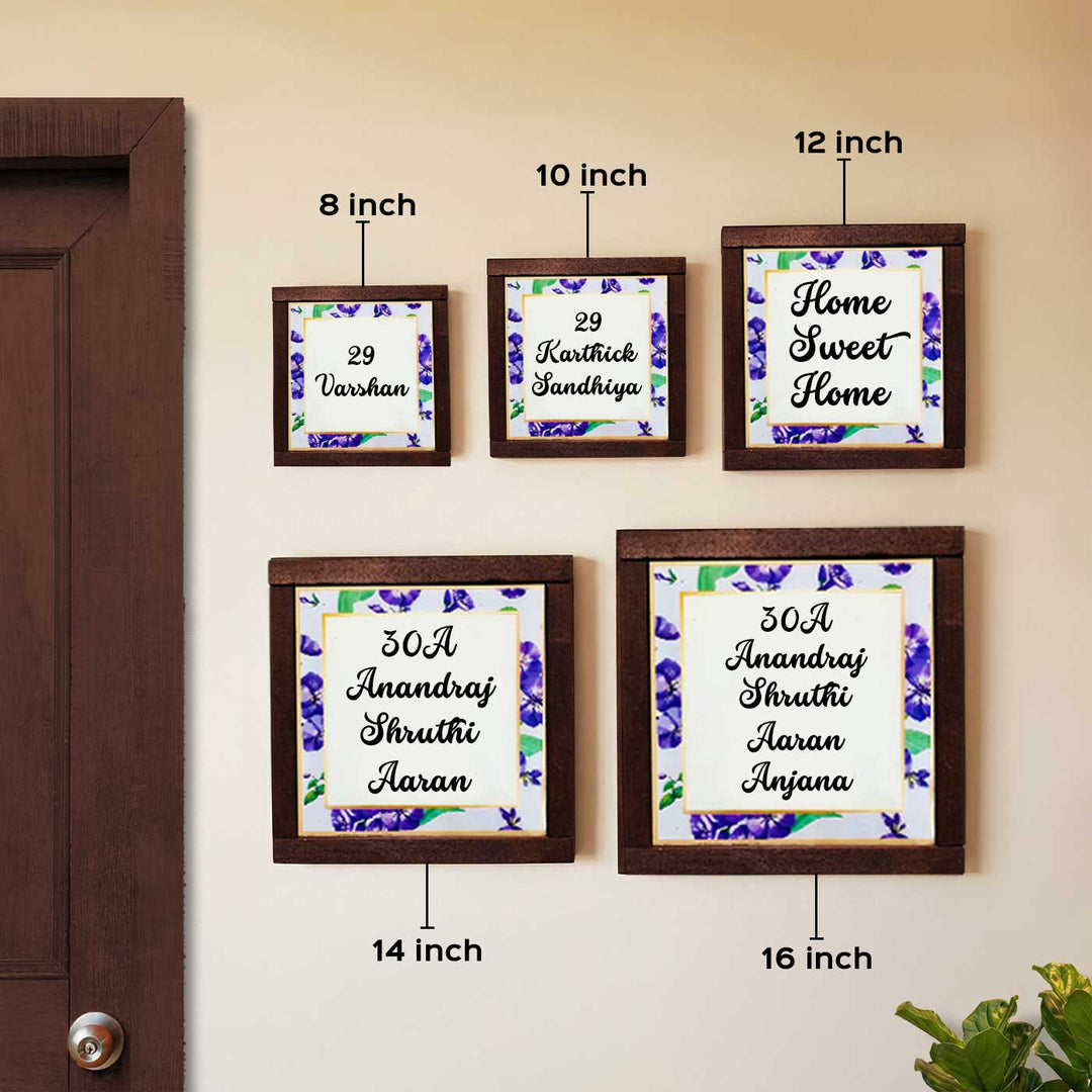 Blue Botanical Personalized Printed Square Resin Name Plate