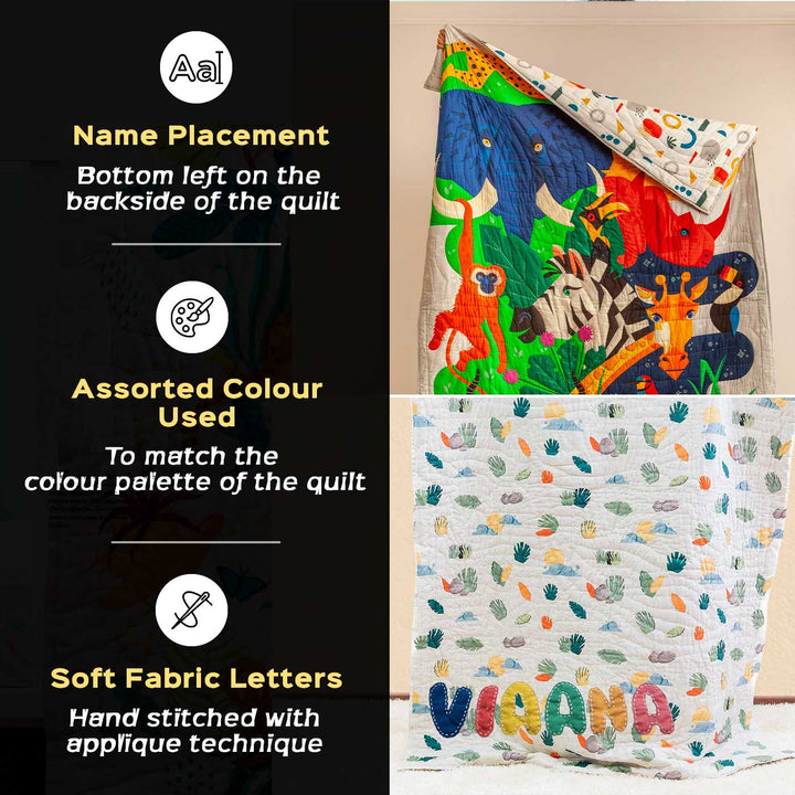 Personalized Dino Goes To School Theme Cotton Quilt For Kids