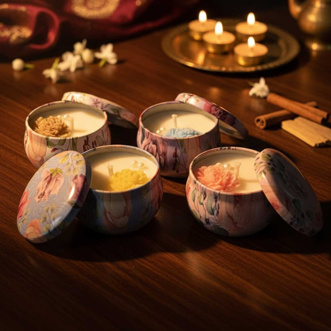Set Of 4 | Handmade Mandala Design Tin Soy Wax Scented Candle