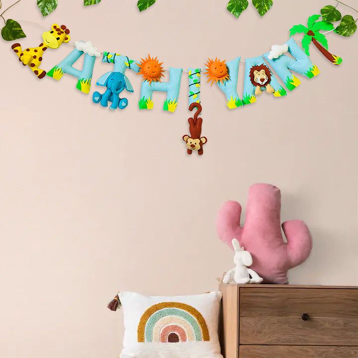 Handcrafted Personalized Jungle Themed Bunting For Kids - Hanging Wall Decoration Display