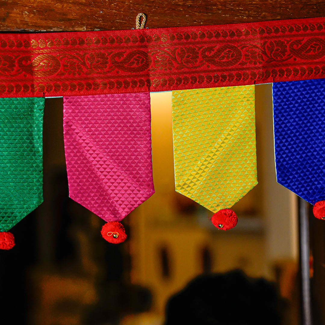 40 In | Handmade Multicolor Khun Fabric Pompom Toran