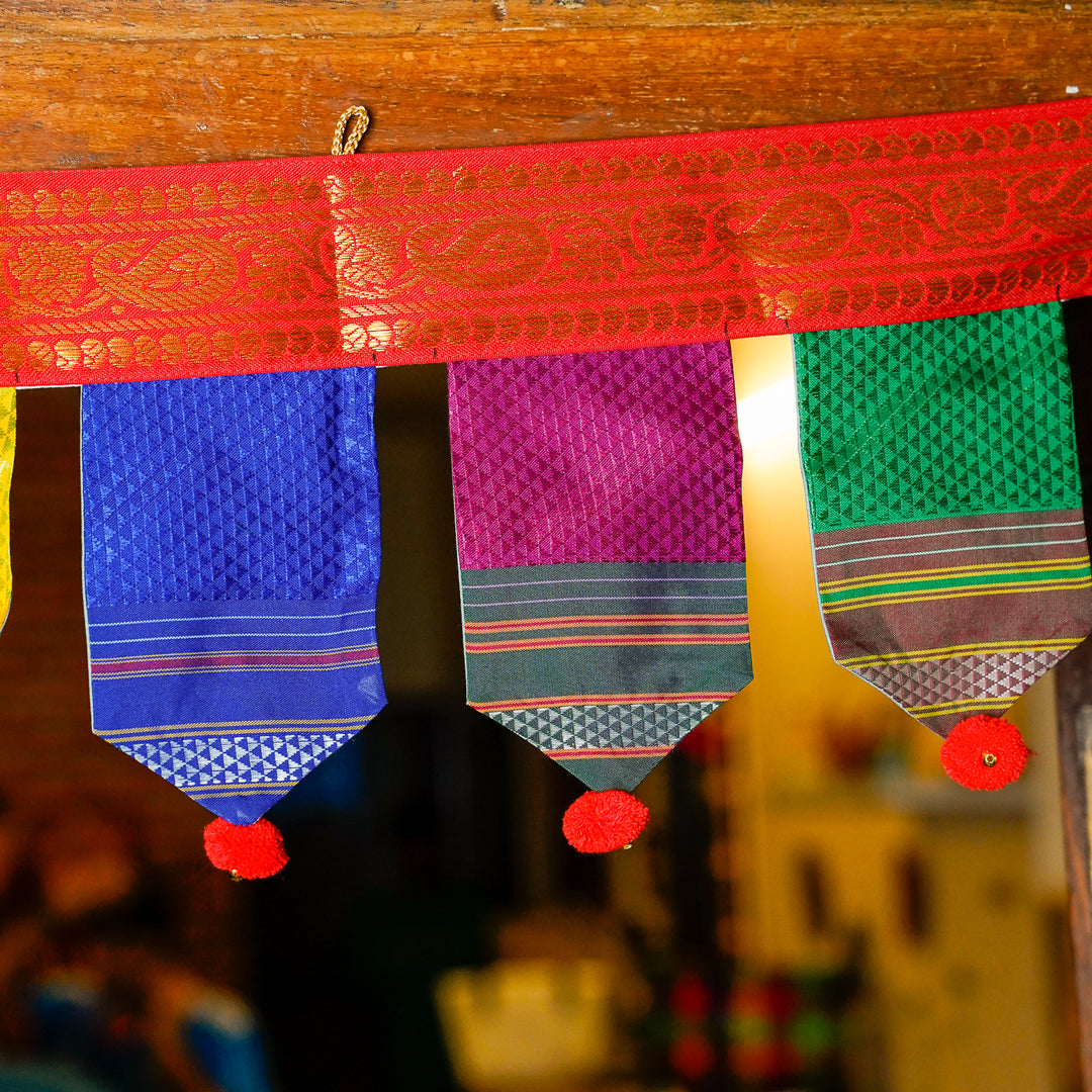 40 In | Handmade Khun Fabric Ranrekha Pompom Toran