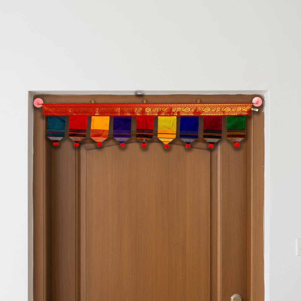 40 In | Handmade Khun Fabric Ranrekha Pompom Toran