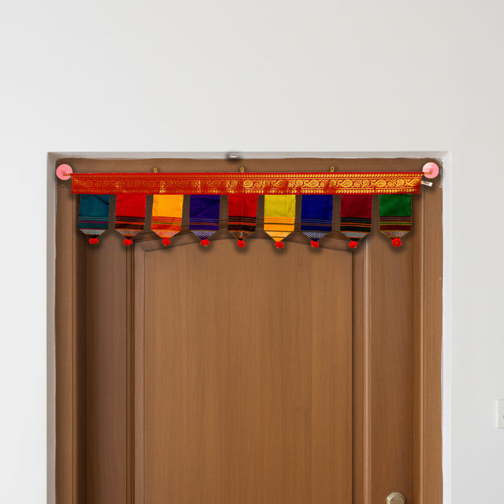 40 In | Handmade Khun Fabric Ranrekha Pompom Toran