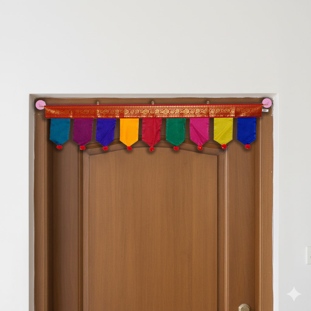 40 In | Handmade Multicolor Khun Fabric Pompom Toran