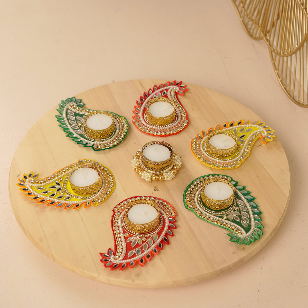 Handmade Multicolor Paisley Tealight Holders | Set Of 7