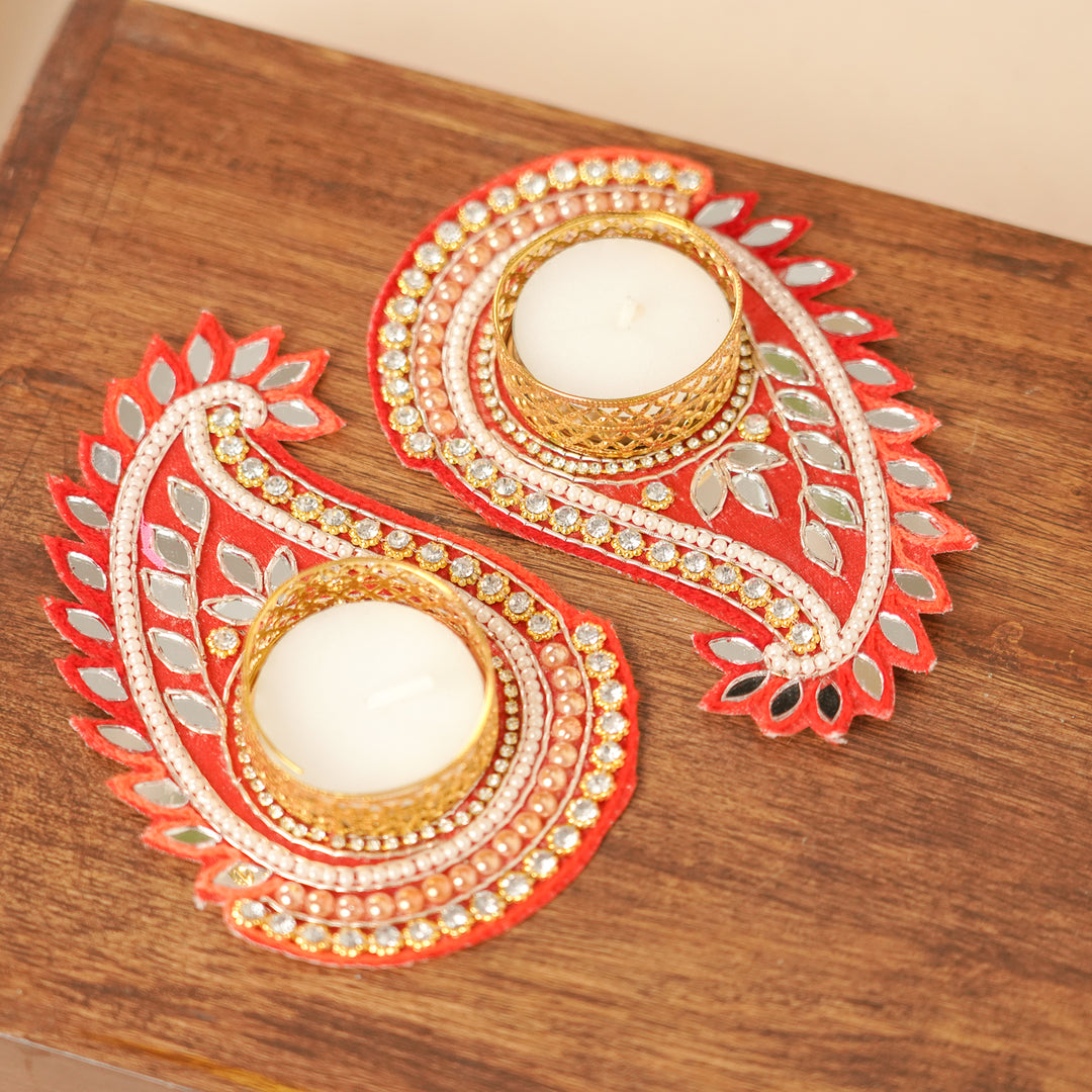 Handmade Multicolor Paisley Tealight Holders | Set Of 7