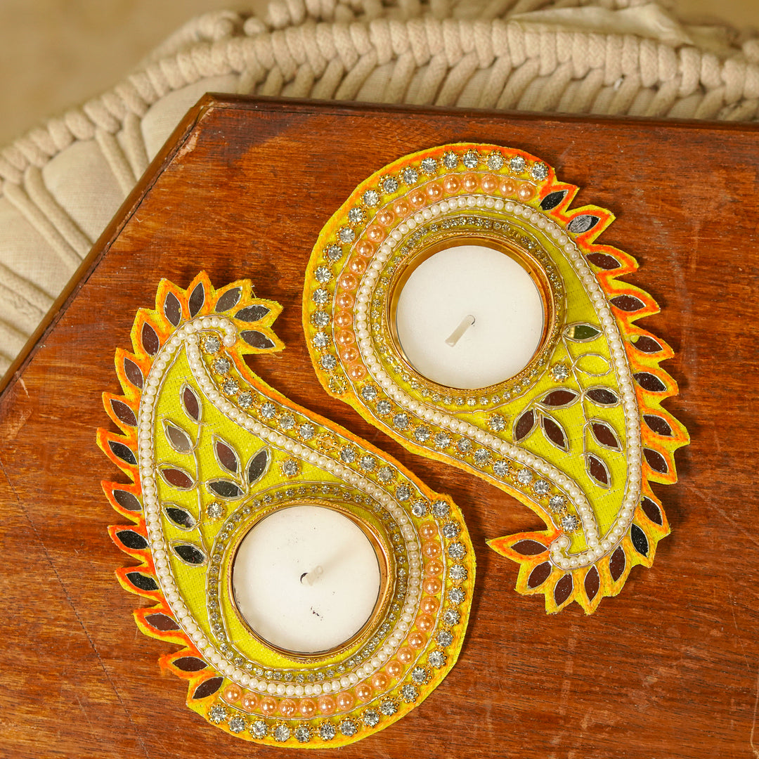 Handmade Multicolor Paisley Tealight Holders | Set Of 7