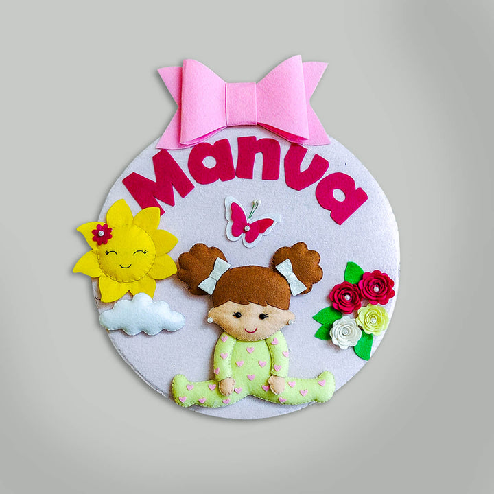 Hand Stitched Mermaid Themed Felt Kids Name Hanging - Front View with Name Personalization (8)