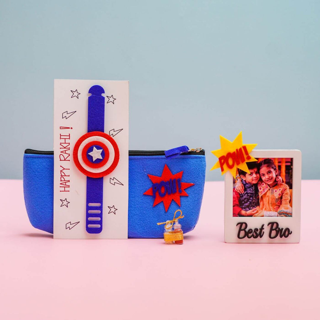 Kids Rakhi Hamper With Pouch And Fridge Magnet 3 - Front View of Rakhi Set