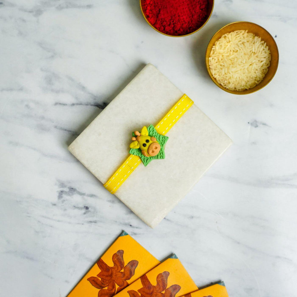 Handmade Porcelain Clay Themed Rakhi 8 - Wrapped Around Gift Box