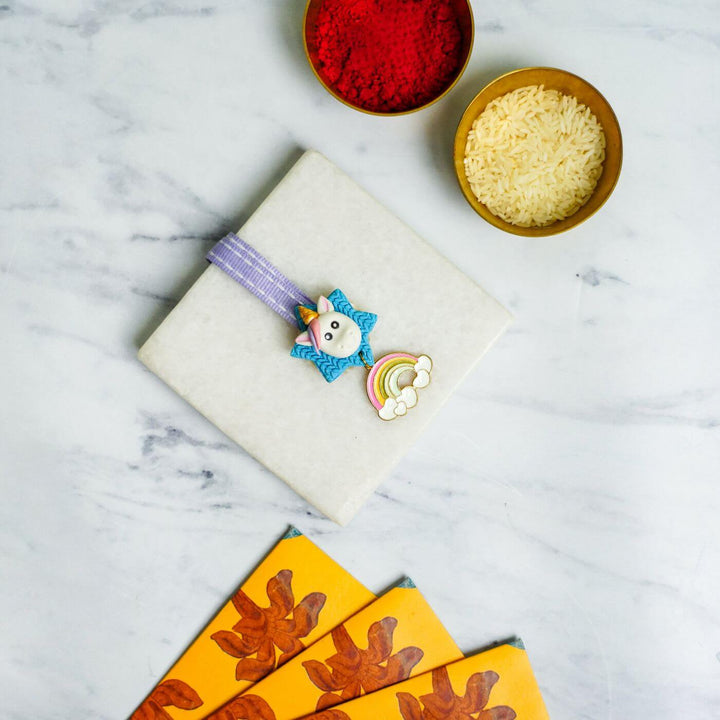 Handmade Porcelain Clay Themed Rakhi 6 - Gift Wrapped with Rakhi and Accessories