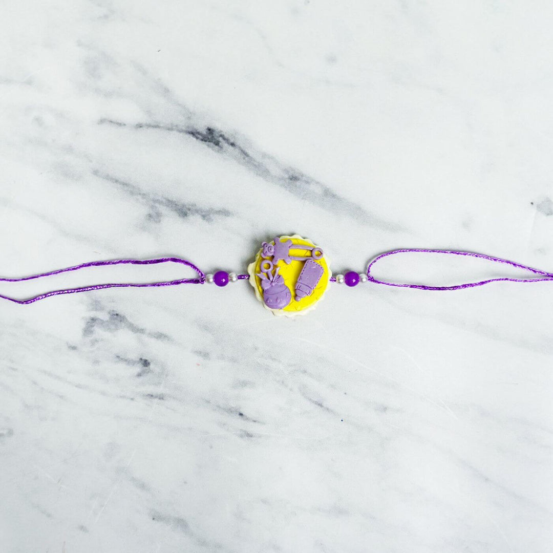 Handmade Porcelain Clay Themed Rakhi 11 - Full Rakhi with string extended