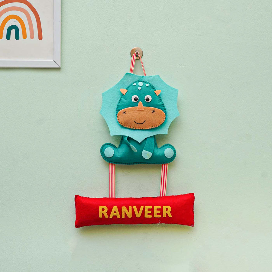 Personalized Handmade Dinosour Theme Felt Name Plate - Hanging on Wall with Name Personalization