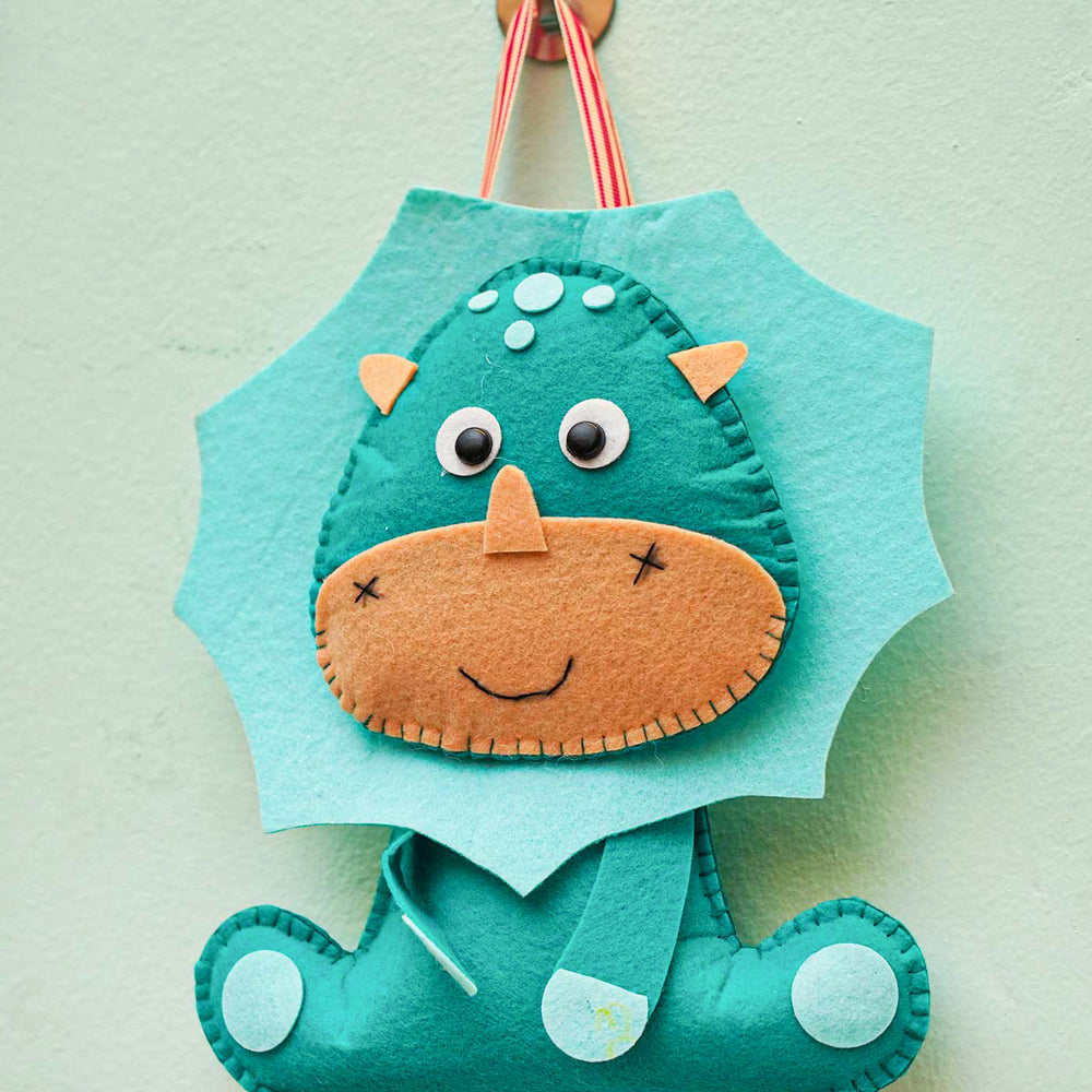 Personalized Handmade Dinosour Theme Felt Name Plate - Hanging Front View
