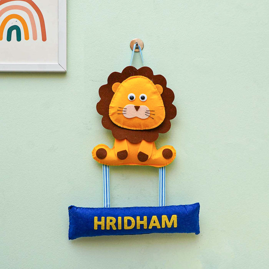 Personalized Handmade Lion Theme Felt Name Plate - Hanging with Name Personalization