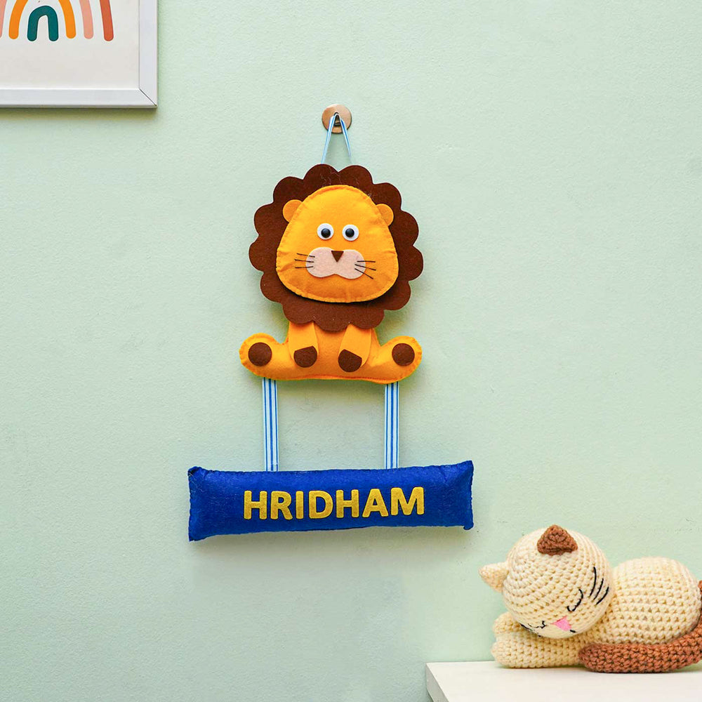 Personalized Handmade Lion Theme Felt Name Plate - Hanging Wall Decoration with Name Personalization